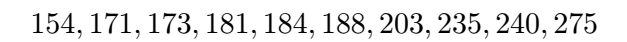 The data has been ordered as 154, 171, 173, 181, 184, 188, 203, 235, 240, 275.